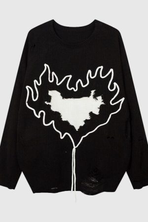 Style Core Aesthetics, New Style Trends Trendy Heart-Embossed Loose Knit Sweater