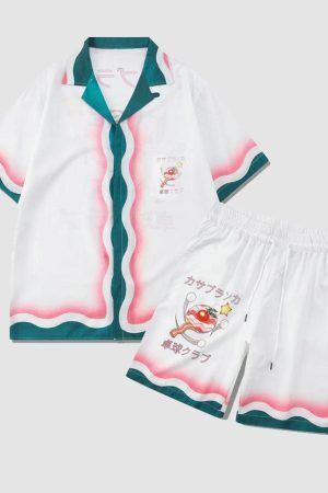 Style Core Aesthetics, New Style Trends Two Piece Table Tennis Print Shirt + Shorts
