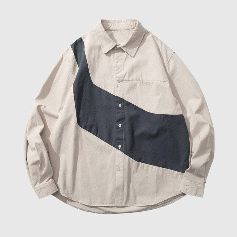 Style Core Aesthetics, New Style Trends Vintage Contrast Patchwork Shirts