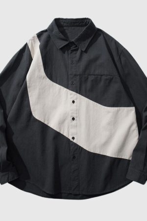 Style Core Aesthetics, New Style Trends Vintage Contrast Patchwork Shirts
