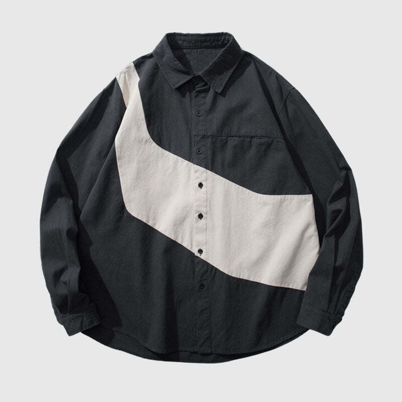 Style Core Aesthetics, New Style Trends Vintage Contrast Patchwork Shirts