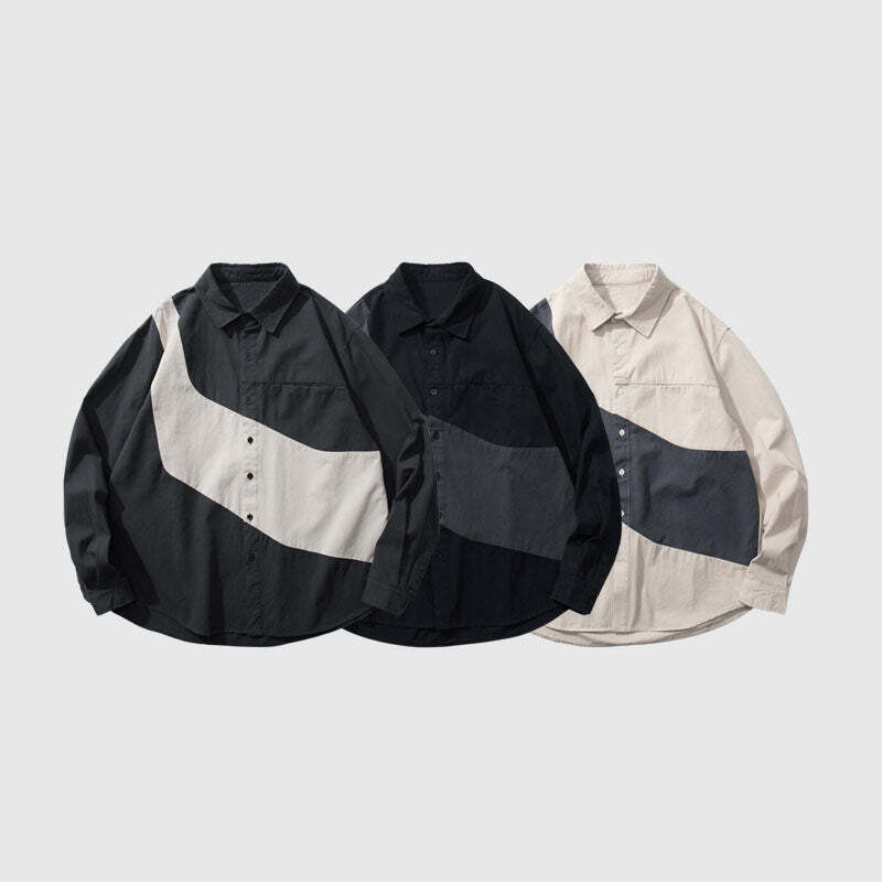 Style Core Aesthetics, New Style Trends Vintage Contrast Patchwork Shirts