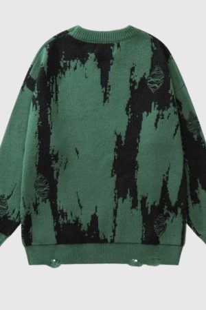 Style Core Aesthetics, New Style Trends Vintage Distressed Color-Block Knit Sweater