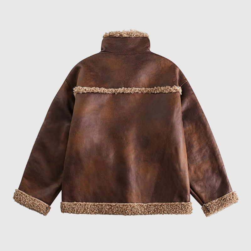 Style Core Aesthetics, New Style Trends Vintage Faux Shearling PU Leather Motorcycle Coat