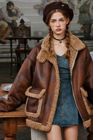 Style Core Aesthetics, New Style Trends Vintage Faux Shearling PU Leather Motorcycle Coat