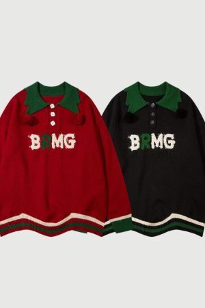 Style Core Aesthetics, New Style Trends Vintage Lettered Loose Lapel Sweater