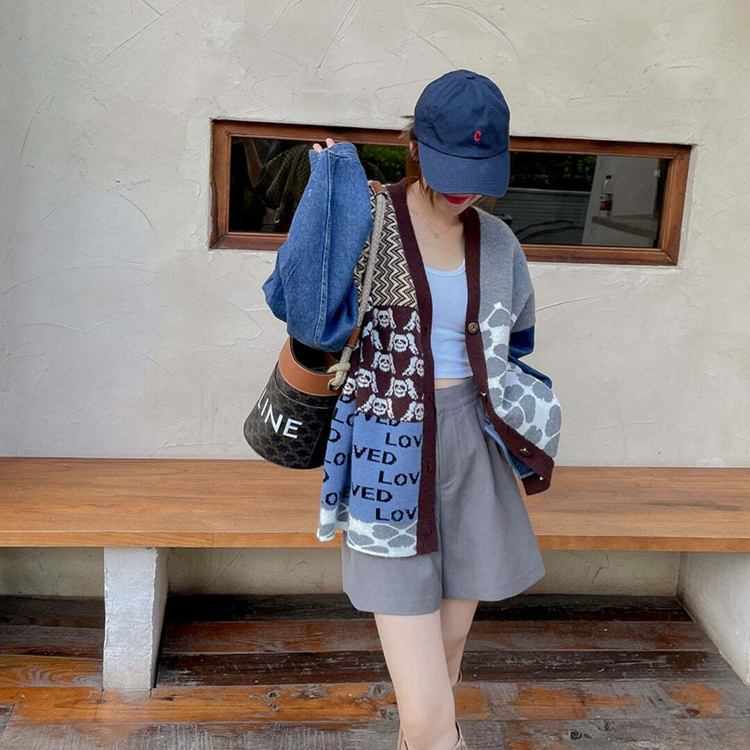 Style Core Aesthetics, New Style Trends Vintage Patchwork Denim Cardigan Sweater