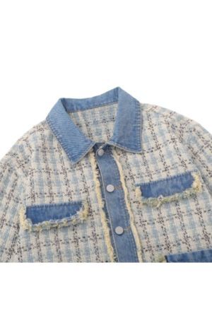 Style Core Aesthetics, New Style Trends Vintage Plaid Patchwork Edged Jacket