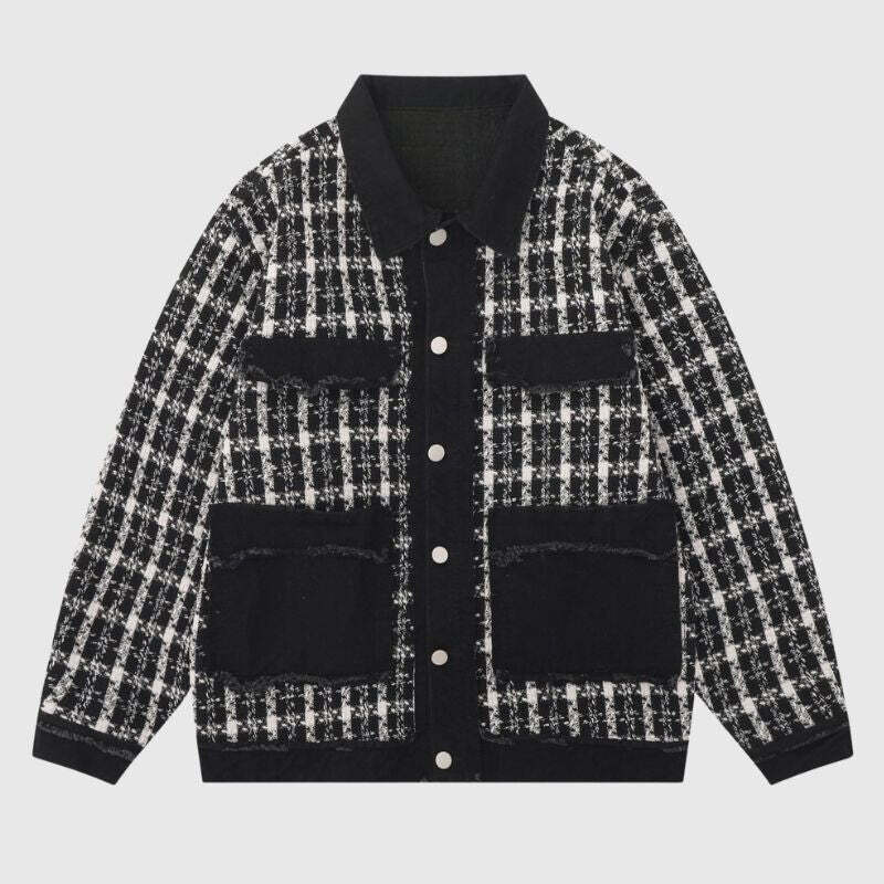 Style Core Aesthetics, New Style Trends Vintage Plaid Patchwork Edged Jacket