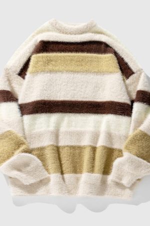 Style Core Aesthetics, New Style Trends Vintage Striped Round Neck Knit Sweater